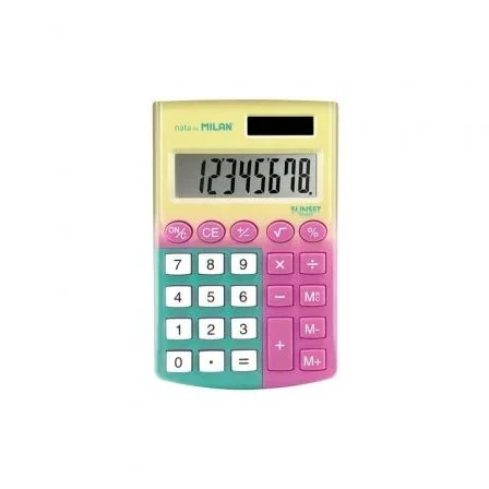 MILAN Calculadora de Bolsillo Sunset de 8 Dígitos, Colores Surtidos, Expositor de 12 Unidades